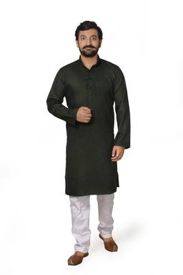 Green plain cotton kurta-pajama 1