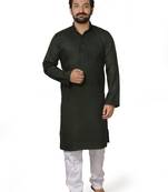 Green plain cotton kurta-pajama
