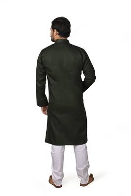 Green plain cotton kurta-pajama 2