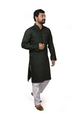 Green plain cotton kurta-pajama 3