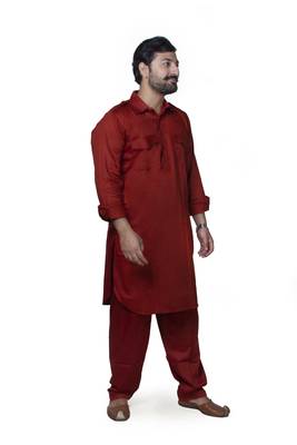 Maroon plain cotton pathani-suits 2