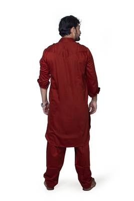 Maroon plain cotton pathani-suits 3