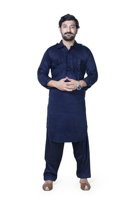 Blue plain cotton pathani-suits 1