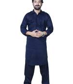 Blue plain cotton pathani-suits