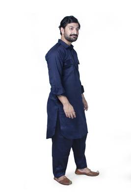 Blue plain cotton pathani-suits 2