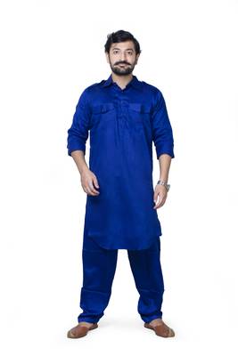 Blue plain cotton pathani-suits 1