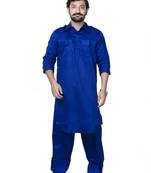 Blue plain cotton pathani-suits