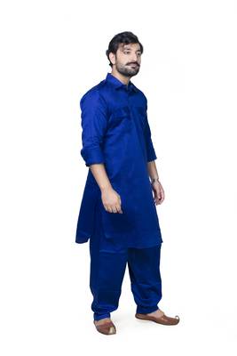 Blue plain cotton pathani-suits 2