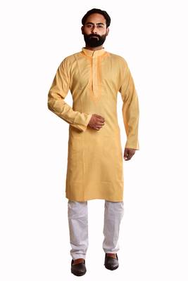 Yellow plain cotton kurta-pajama 1