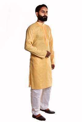 Yellow plain cotton kurta-pajama 2