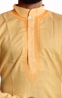 Yellow plain cotton kurta-pajama 3