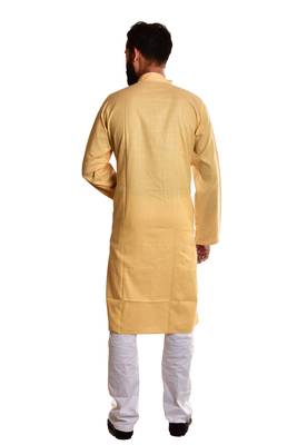 Yellow plain cotton kurta-pajama 4