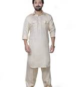 Beige plain cotton pathani-suits