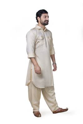 Beige plain cotton pathani-suits 2