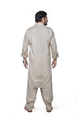 Beige plain cotton pathani-suits 3