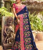Blue embroidered georgette saree with blouse