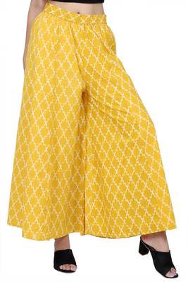 Yellow printed cotton palazzo pants 2