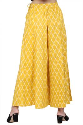 Yellow printed cotton palazzo pants 3