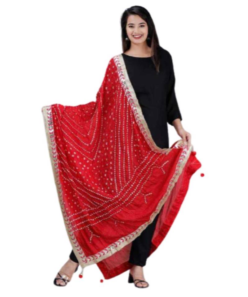 Mukta Fashion Jaipur Women's Solid Straight Kurta Pant with Silk Bandhej Dupatta Set-Black