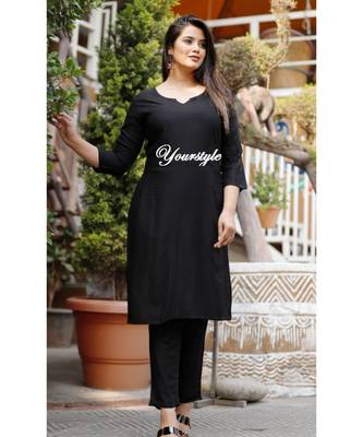 Mukta Fashion Jaipur Women's Solid Straight Kurta Pant with Silk Bandhej Dupatta Set-Black 6