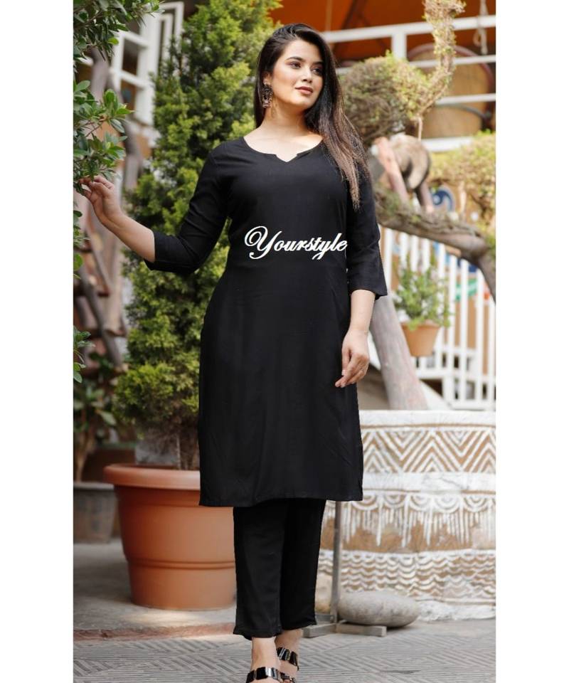 Mukta Fashion Jaipur Women's Solid Straight Kurta Pant with Silk Bandhej Dupatta Set-Black