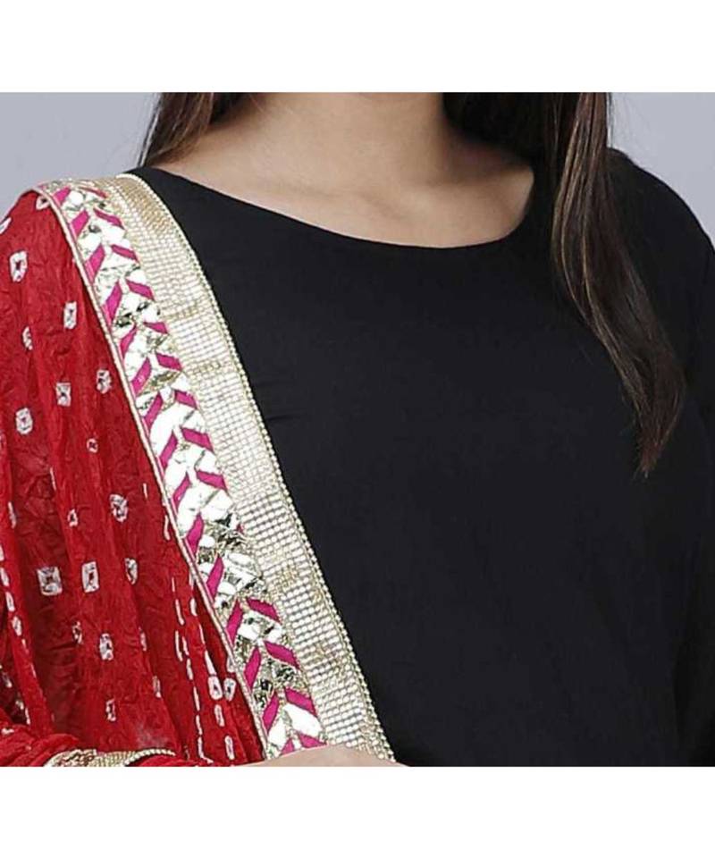Mukta Fashion Jaipur Women's Solid Straight Kurta Pant with Silk Bandhej Dupatta Set-Black