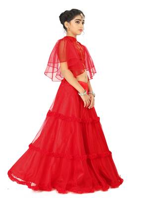 Kids Red Net With Satin Readymade Lehenga Choli  3