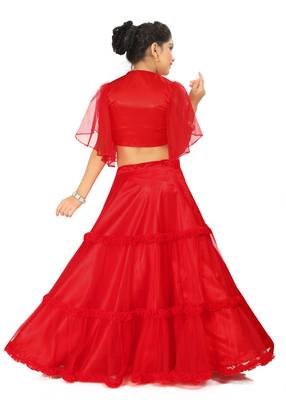 Kids Red Net With Satin Readymade Lehenga Choli  4