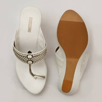 White Laser Cut Faux Leather Kolhapuri Wedges For Women By Trends & Trades  4