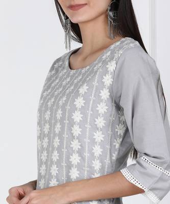 SWAGG INDIA Womens Wear Cotton Embrodiery Chikankari Grey Kurta 3