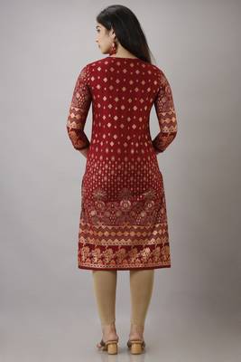 Maroon  Printed Rayon Kurtas And Kurtis 2