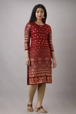 Maroon  Printed Rayon Kurtas And Kurtis 5