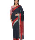 Dark Blue Plain Cotton Silk Saree With Blouse