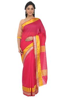 Pink Plain Cotton Silk Saree With Blouse