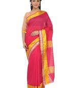 Pink Plain Cotton Silk Saree With Blouse