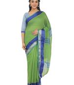 Green Plain Cotton Silk Saree With Blouse