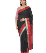 Black Plain Cotton Silk Saree With Blouse