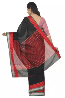 Black Plain Cotton Silk Saree With Blouse