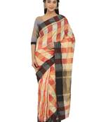 Red Plain Cotton Silk Saree With Blouse