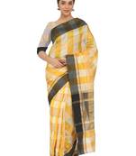 Yellow Plain Cotton Silk Saree With Blouse