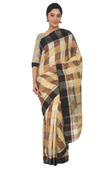 Brown Plain Cotton Silk Saree With Blouse