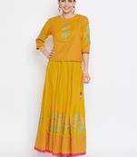 Yoke top block printed top skirt set