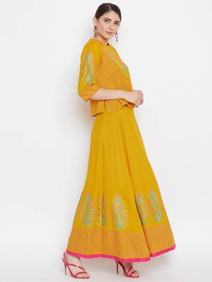 Yoke top block printed top skirt set 3