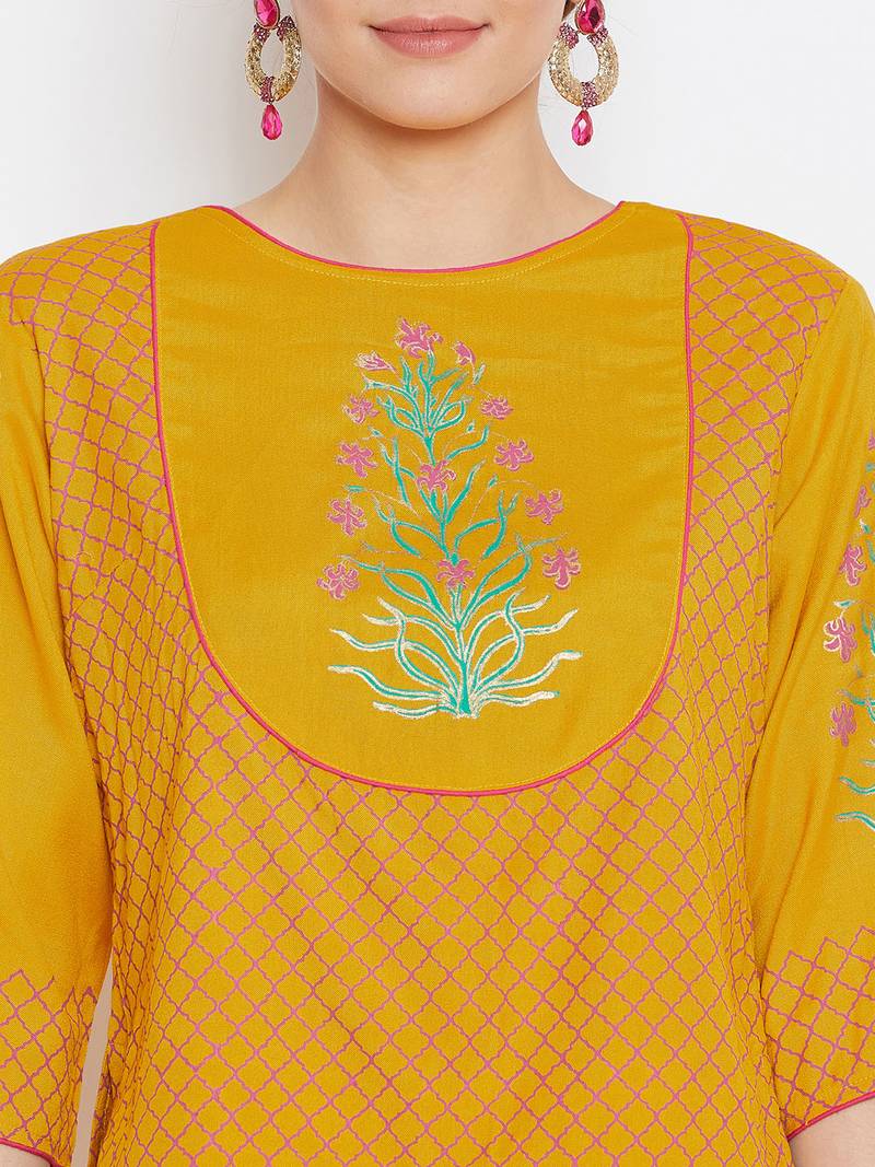 Yoke top block printed top skirt set