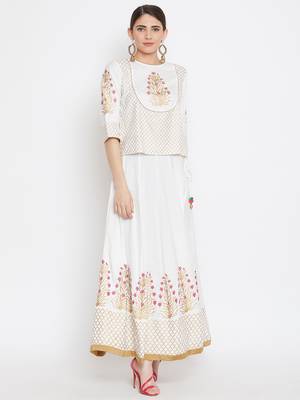 Yoke top block printed top skirt set 1