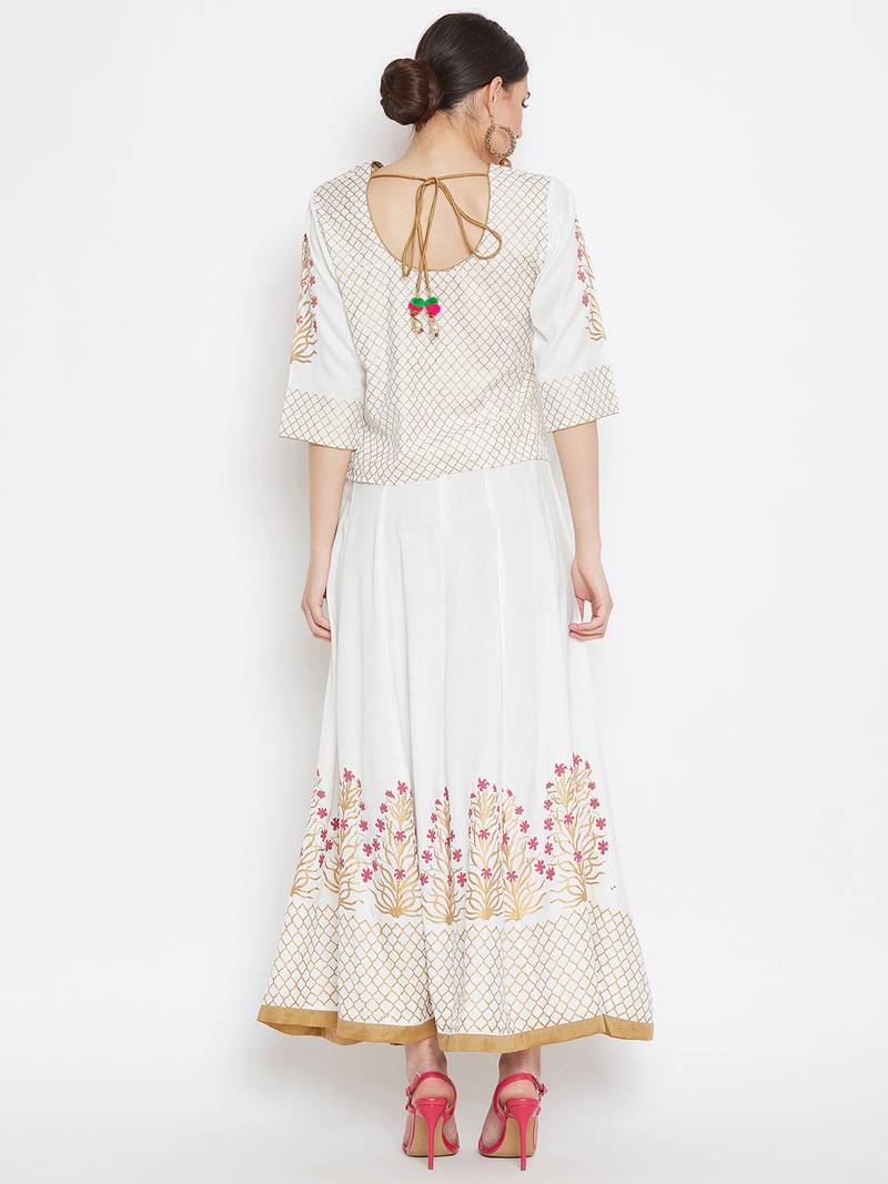 Yoke top block printed top skirt set