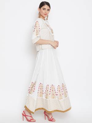 Yoke top block printed top skirt set 3
