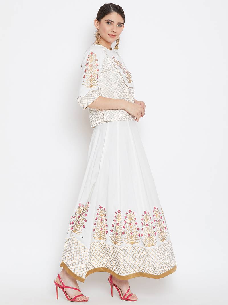 Yoke top block printed top skirt set