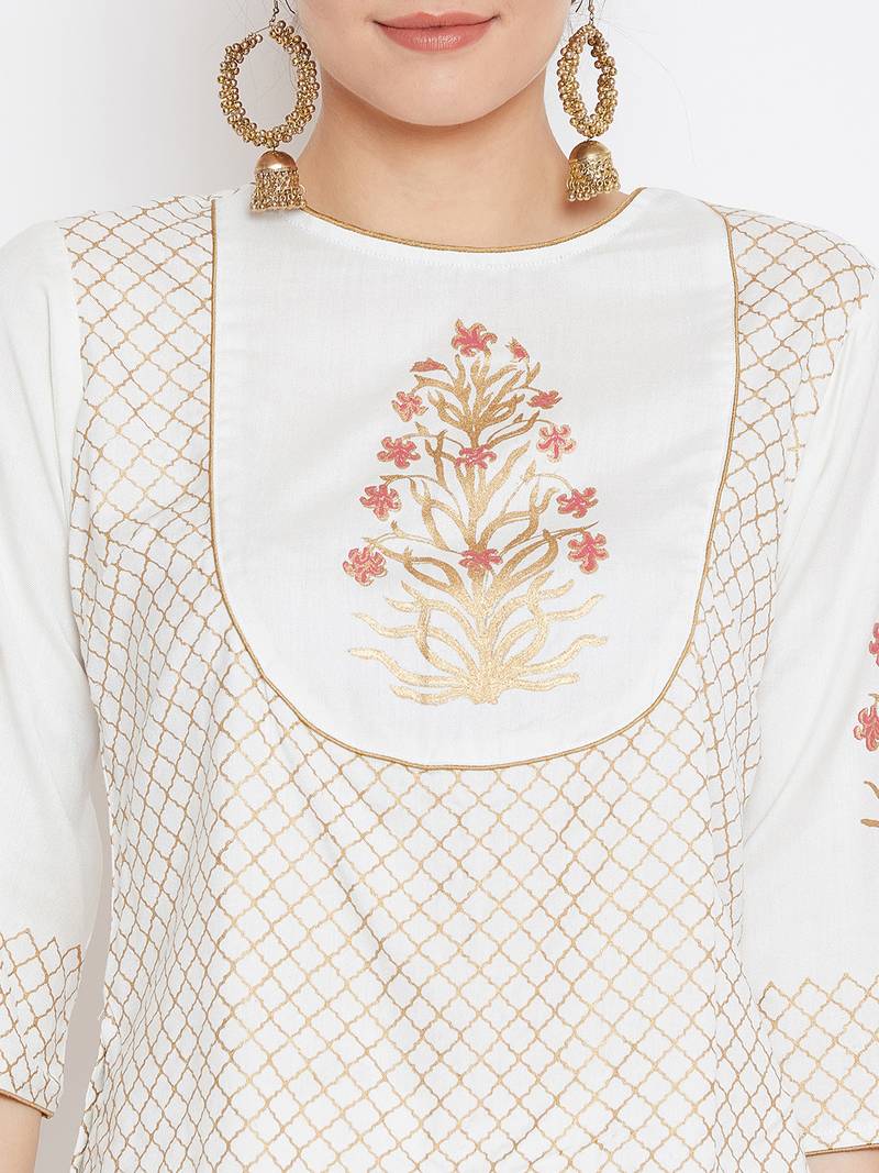 Yoke top block printed top skirt set