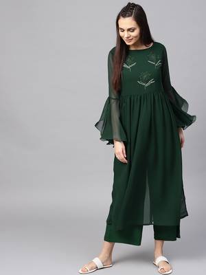 Beadwork Embroidered Georgette Kurta  1